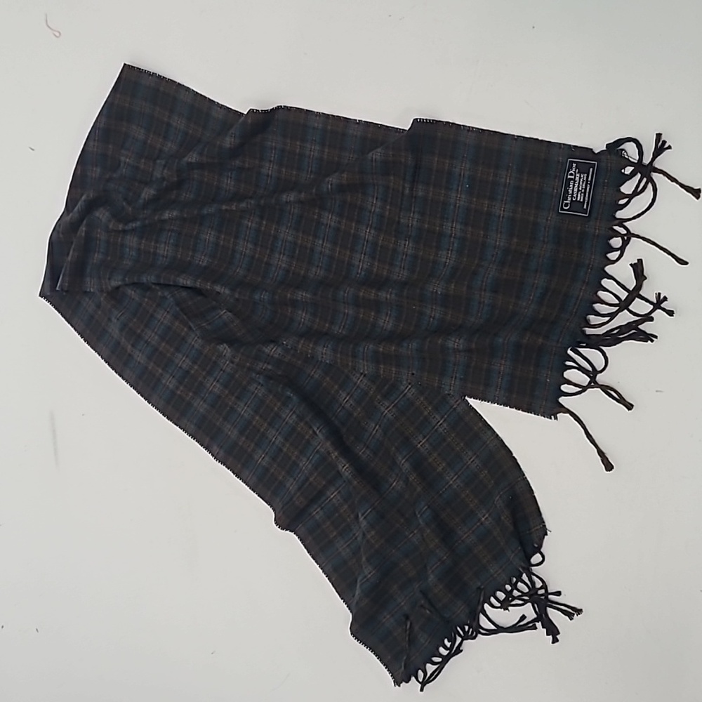 Vintage Christian Dior cashmaire tartan plaid scarf